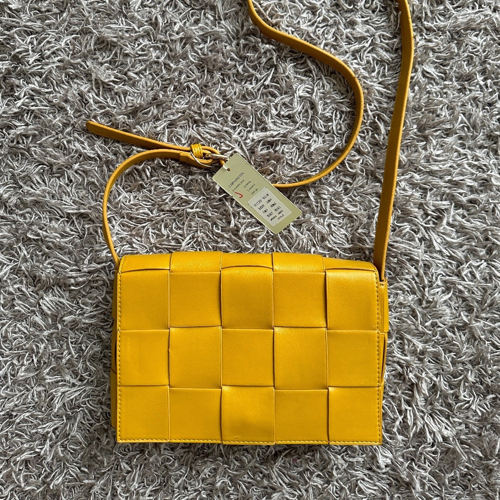Mustard Yellow Brick Stitch Crossbody Purse